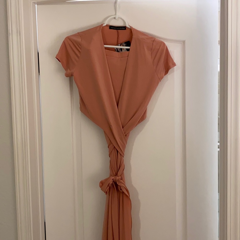 Women's Wrap-Front Short Sleeve Dress in Dusty Coral